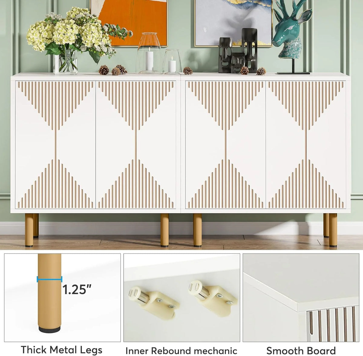 Tribesigns 59" Modern White Storage Cabinet Set, Freestanding Floor Cabinet, Wood Buffet Cabinet with Doors, Large Storage Cabinet for Living Room, Dining Room, Garage