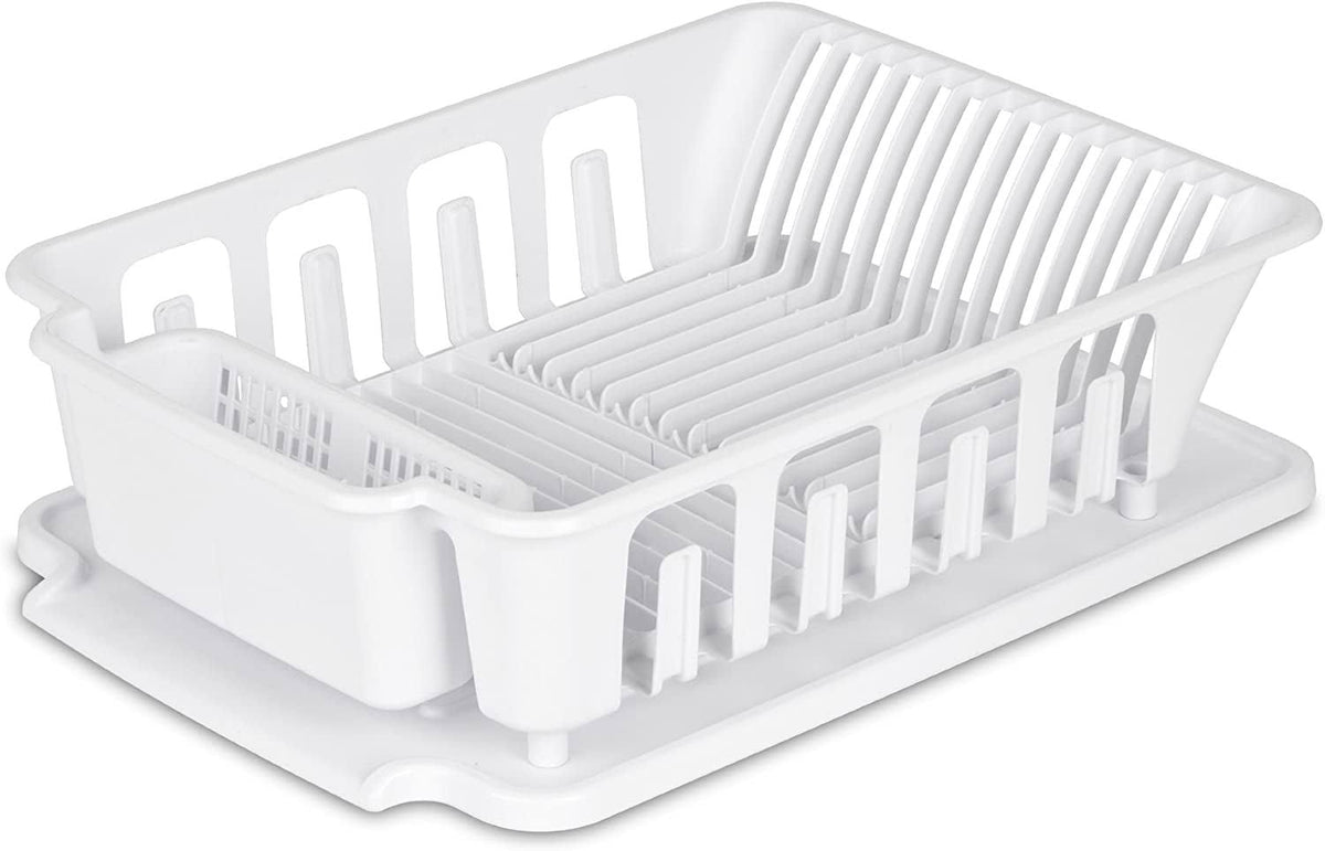 Sterilite 2-Piece Sink Dish Rack Drainer, White, L