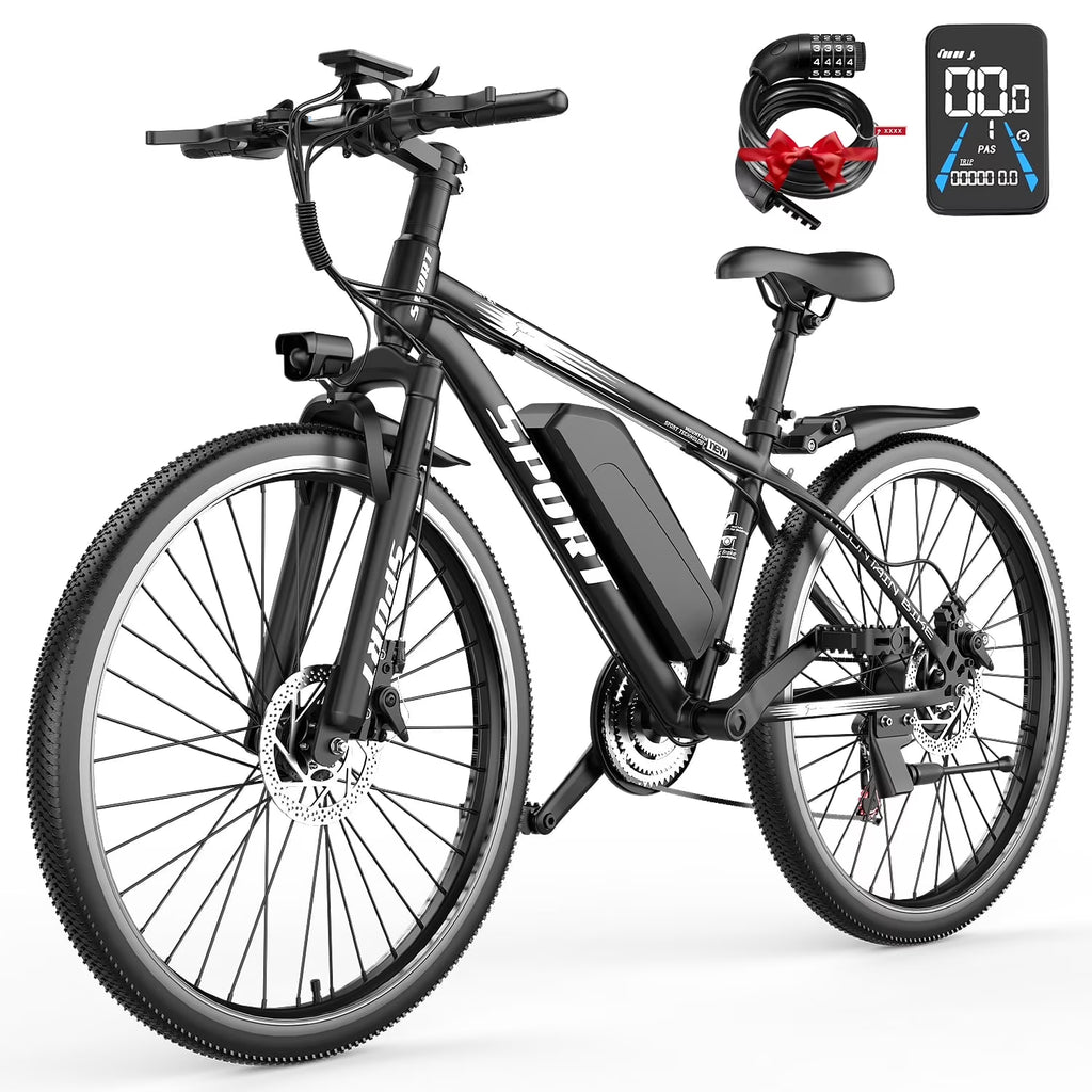 26" Electric Bike for Adults with Peak 750W Brushless Motor, 35miles 22MPH Commuting Electric Mountain Bike with 36V 10AH Removable Battery, 7 - Speed, Front Fork Suspension