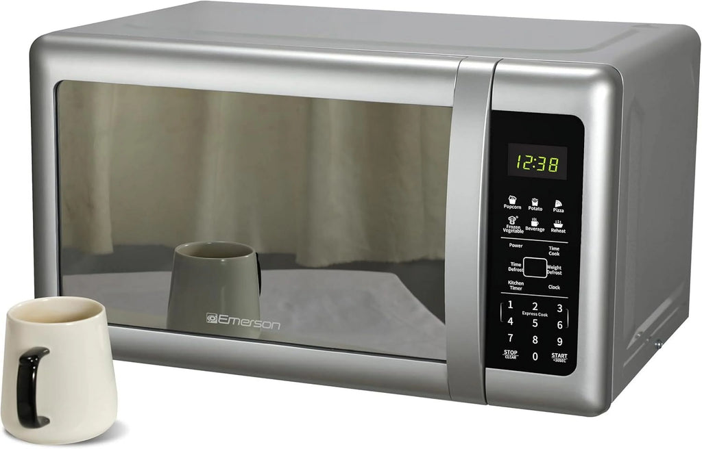 Emerson 0.7 cu ft Silver Mirror Finish, Countertop Microwave Oven, MW7601SL