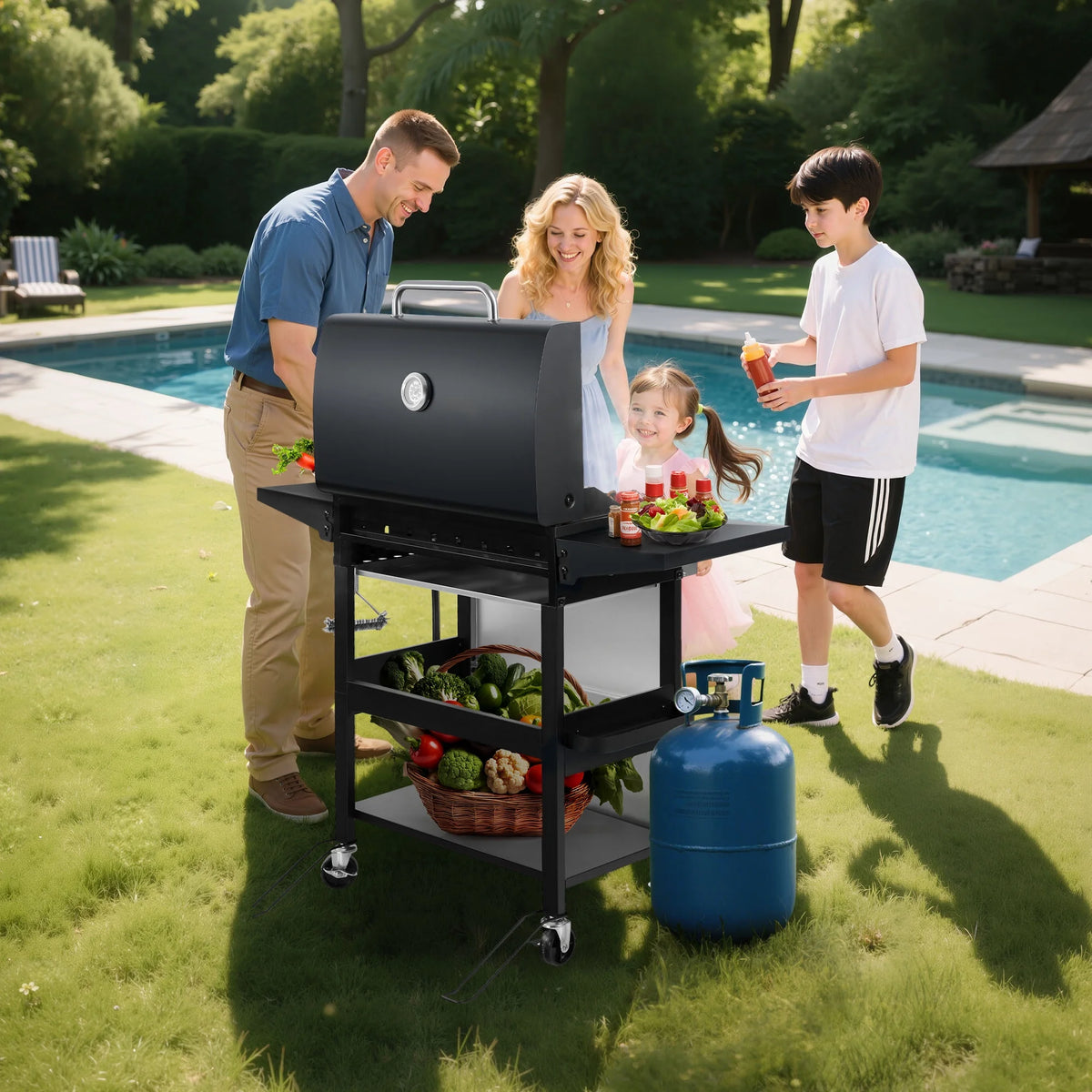 Enyopro 3 Burner Propane Gas Grill, 40, 000BTU Stainless Steel BBQ Grill with Brush, Built - in Thermometer, 4 Universal Wheels for Outdoor Cooking Patio Backyard