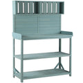 65" Large Wooden Farmhouse Rustic Outdoor Potting Bench Table, Patio Workstation, Garden Potting Bench with 4 Storage Shelves and Side Hook, Green