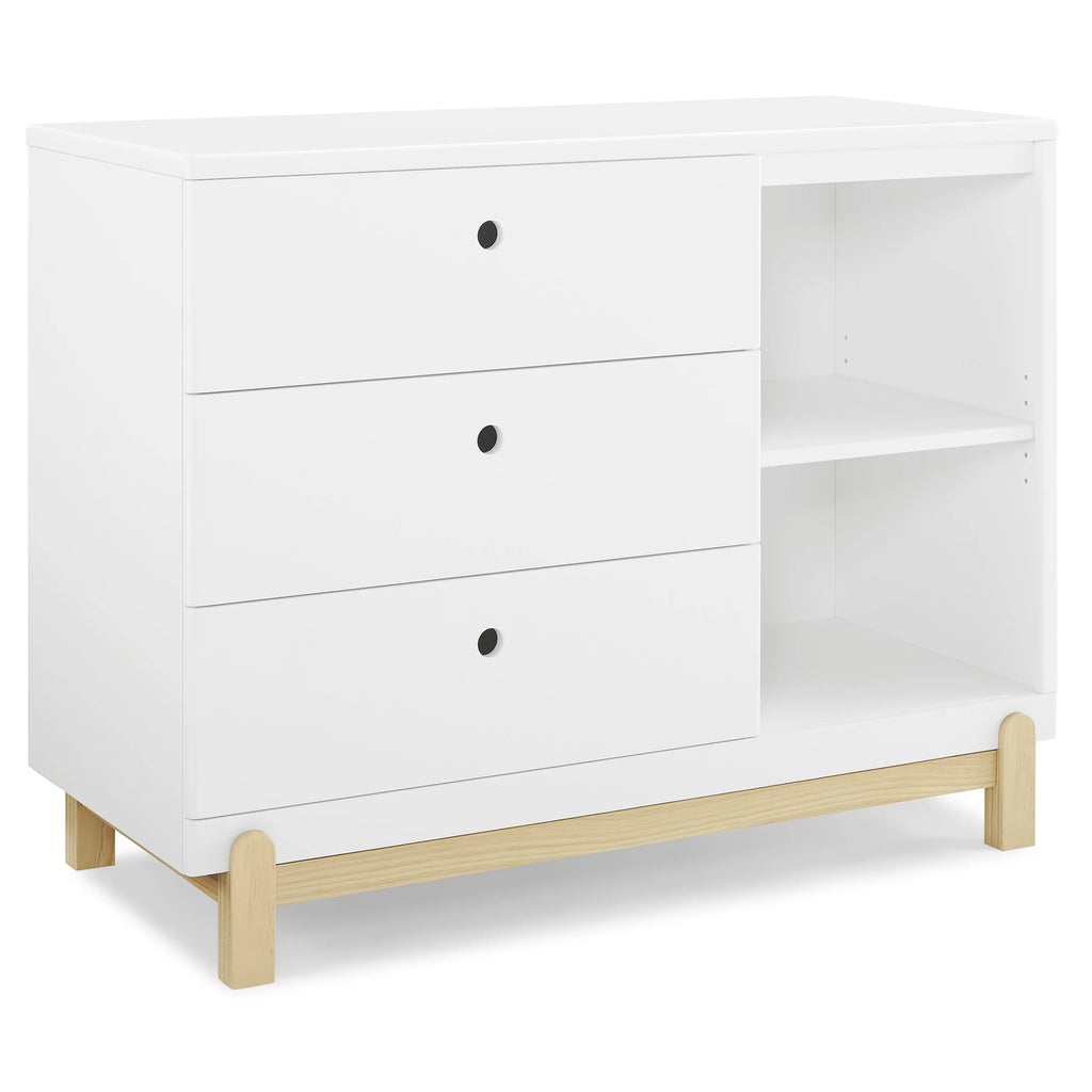 Delta Children Poppy 3 Drawer Dresser with Cubbies and Interlocking Drawers, Bianca White/Natural