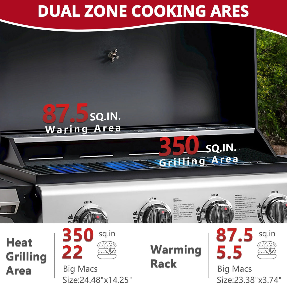 Enyopro 3 Burner Propane Gas Grill, 40, 000BTU Stainless Steel BBQ Grill with Brush, Built - in Thermometer, 4 Universal Wheels for Outdoor Cooking Patio Backyard