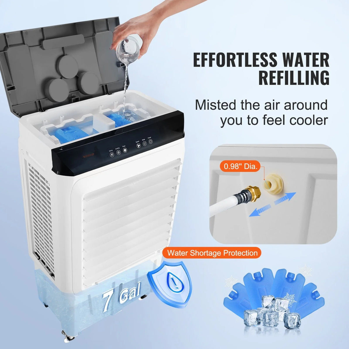 BENTISM Evaporative Cooler Swamp Cooler 3 - in - 1 2100 CFM 7 Gal 12h Timer Air Humidifier