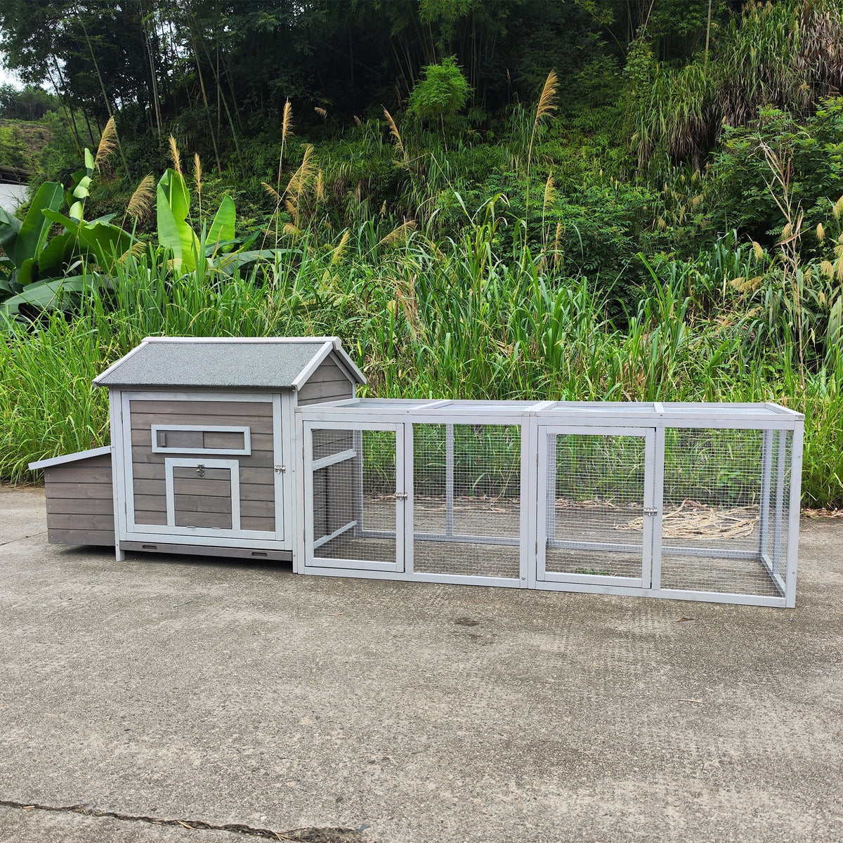 Pefilos 55" 2 Story Rabbit Hutch with Ramp, Tray, Wood Bunny Cage Poultry Chicken Coops, Beige
