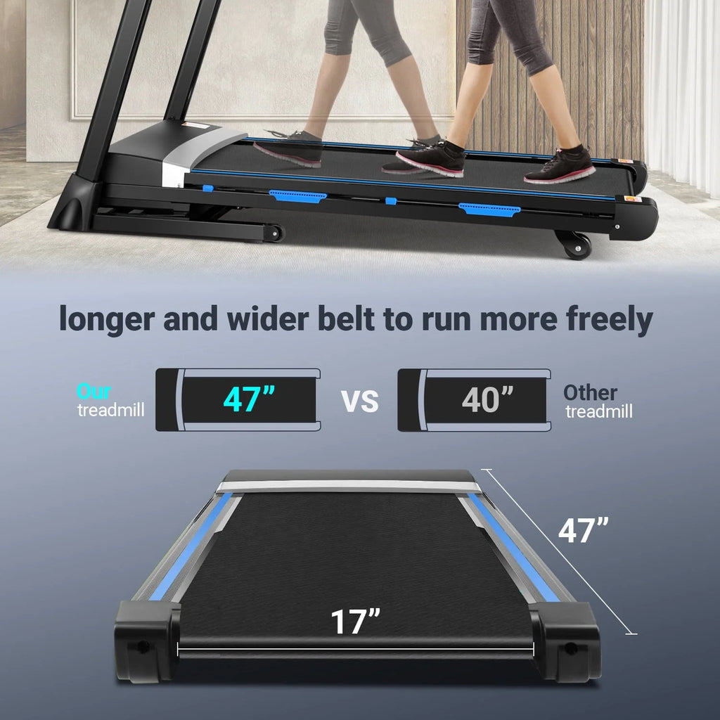 Tikmboex Folding Treadmill with 15% Auto Incline 9.0 Mph Speed 12 Preset Program, Strong 3.25HP Motor Running Machine for Cardio Fitness, Black 300 lb