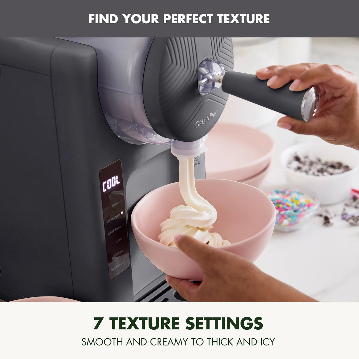 Greenpan Frost 6 Mode, Ice Cream, Frozen Drink, Slushie & Milk Shake Maker, No Freezer Needed, Easy Clean Parts, Gray
