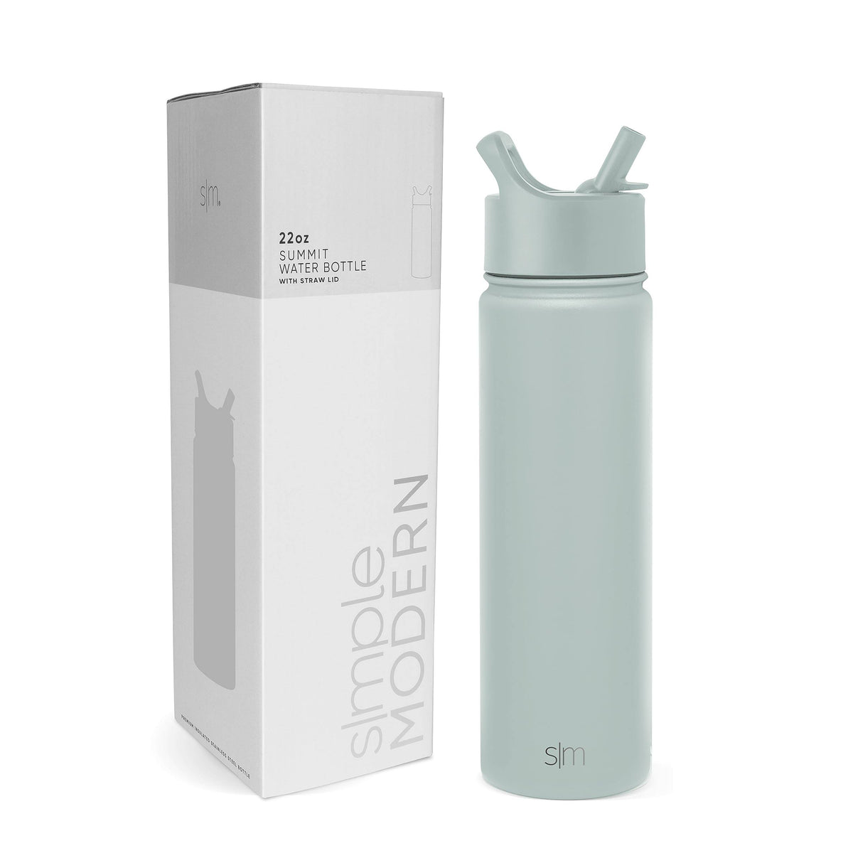 Simple Modern Water Bottle with Straw Lid Vacuum Insulated Stainless Steel Thermos Bottles | Leak Proof Flask | Summit | 22oz, Sea Glass Sage
