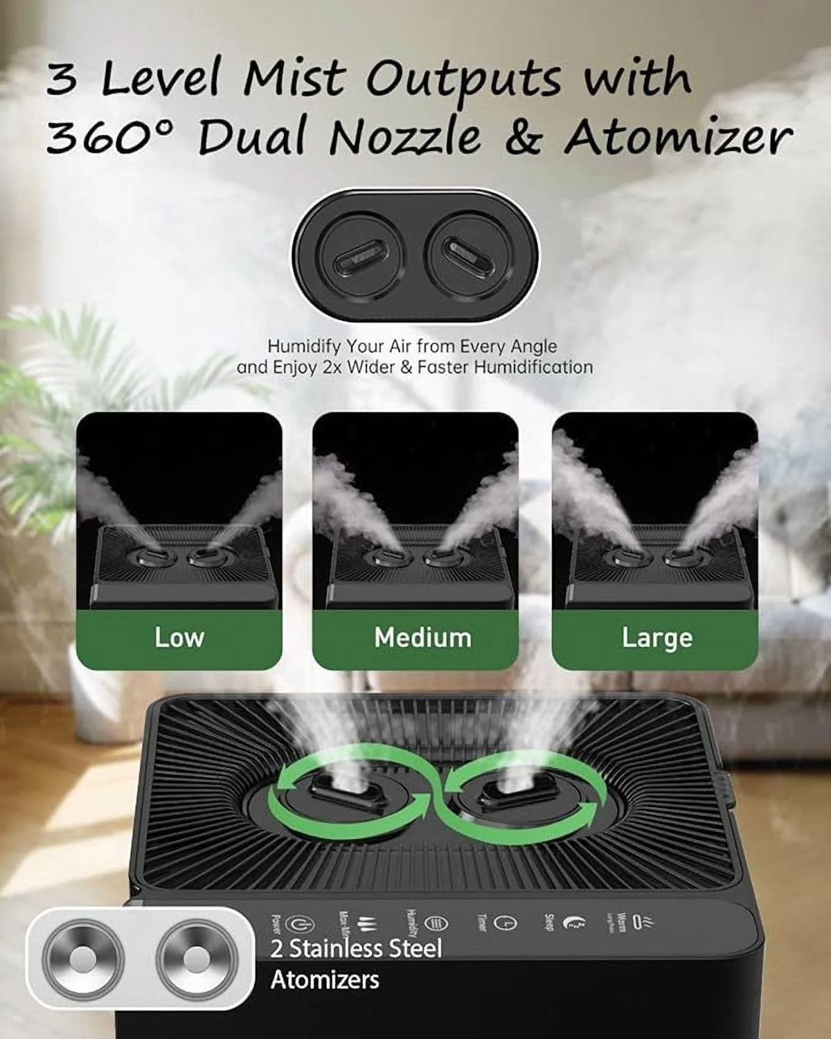 Warm and Cool Mist Humidifier Large Room, 5.3gal/20 L Whole House Humidifiers for Home, Top Fill, Black
