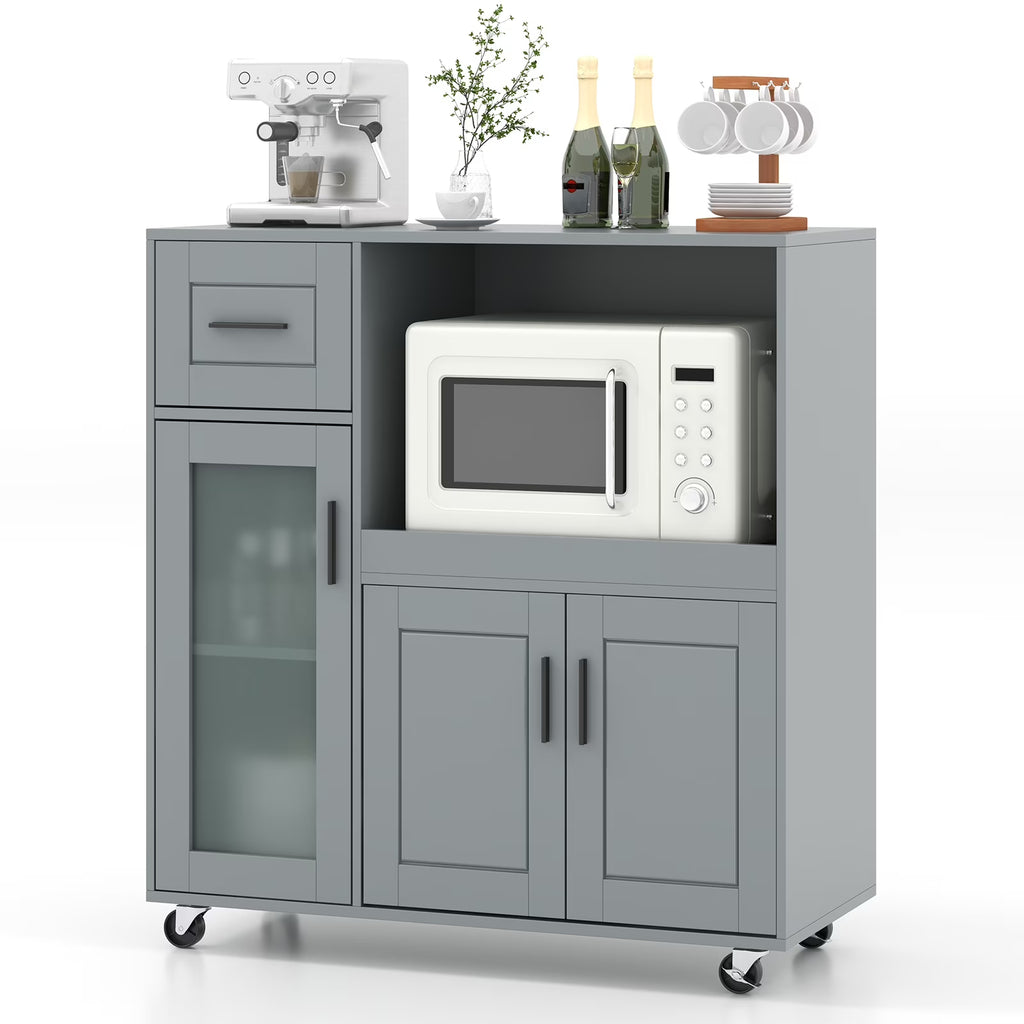 Topbuy Rolling Kitchen Island with Wheels Kitchen Cart?with Drawer and Glass Door Cabinet