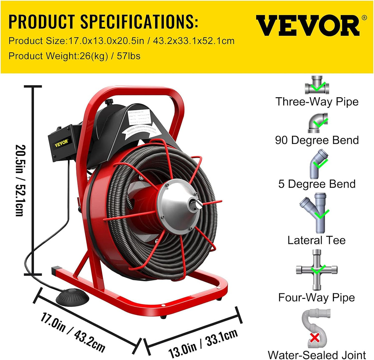 Drain Cleaner Machine. 75 Ft x 3/8 Inch Drain Cleaning Machine Fits 1 to 4 Inch Pipes. Portable Drain Auger Cleaner with 4 Cutters. Electric Drain Clog Remover Plumbing Tool