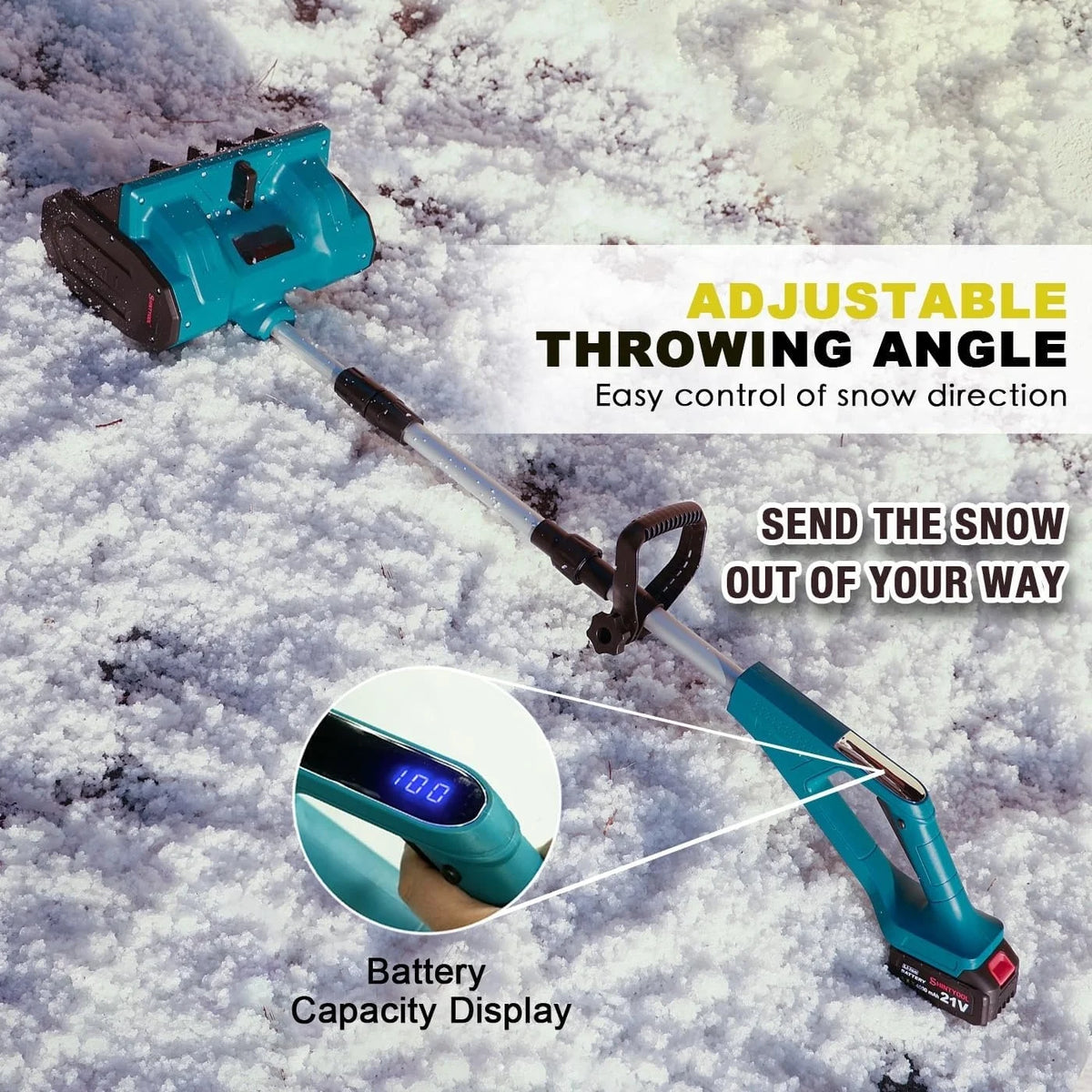 Cordless Snow Blower (21V) - 12in Width, 4in Depth, 4.0ah Battery with Capacity Display