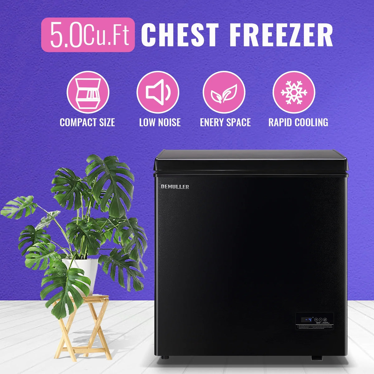 DEMULLER Chest Freezer 5.0 Cu. Ft Deep Freezer with Two Hanging Baskets Top Open Door Freezer White