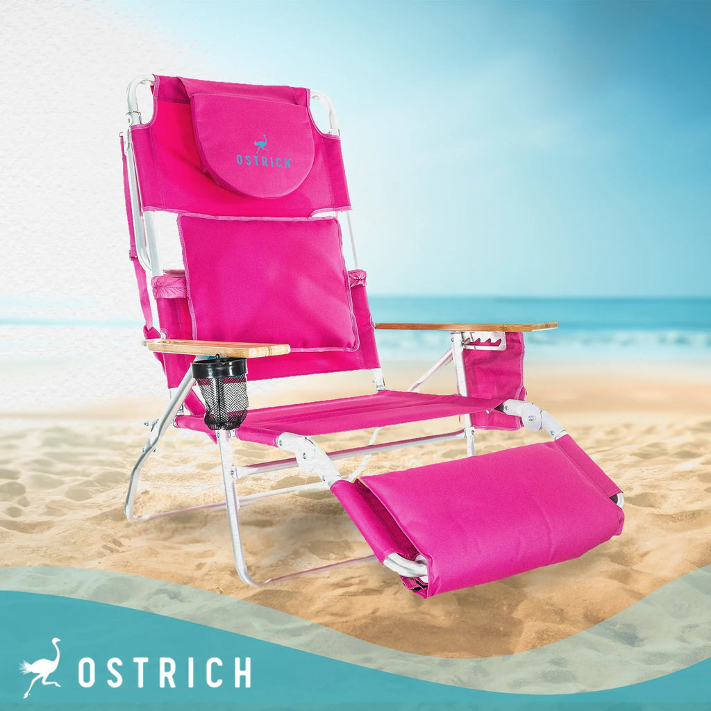 Ostrich Deluxe 3N1 Lightweight Outdoor Beach Lounge Chair W/Footrest, Pink