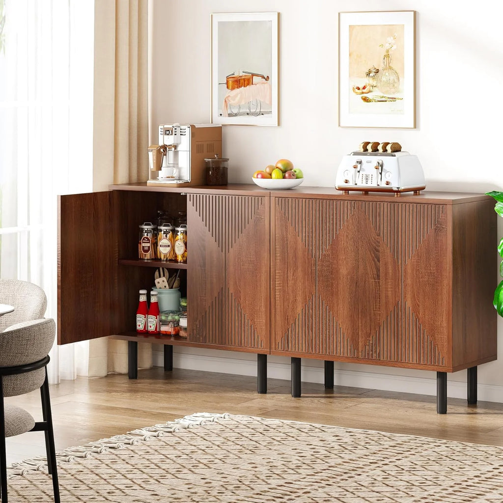 Tribesigns 59" Modern White Storage Cabinet Set, Freestanding Floor Cabinet, Wood Buffet Cabinet with Doors, Large Storage Cabinet for Living Room, Dining Room, Garage