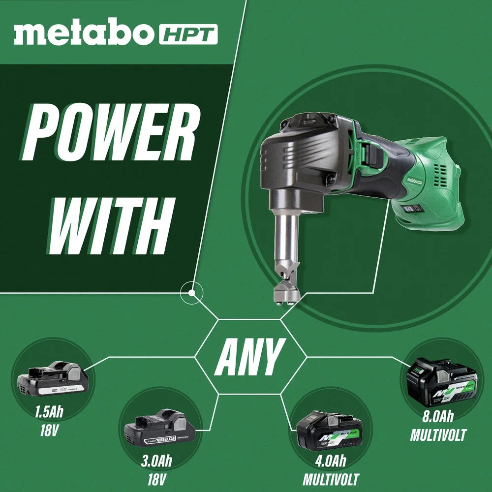 Metabo HPT 18V Multivolt Cordless Nibbler | Tool Only - No Battery | for Ribbed Metal Panels | 180 Degree 3 - Stop Die Holder | CN18DSLQ4