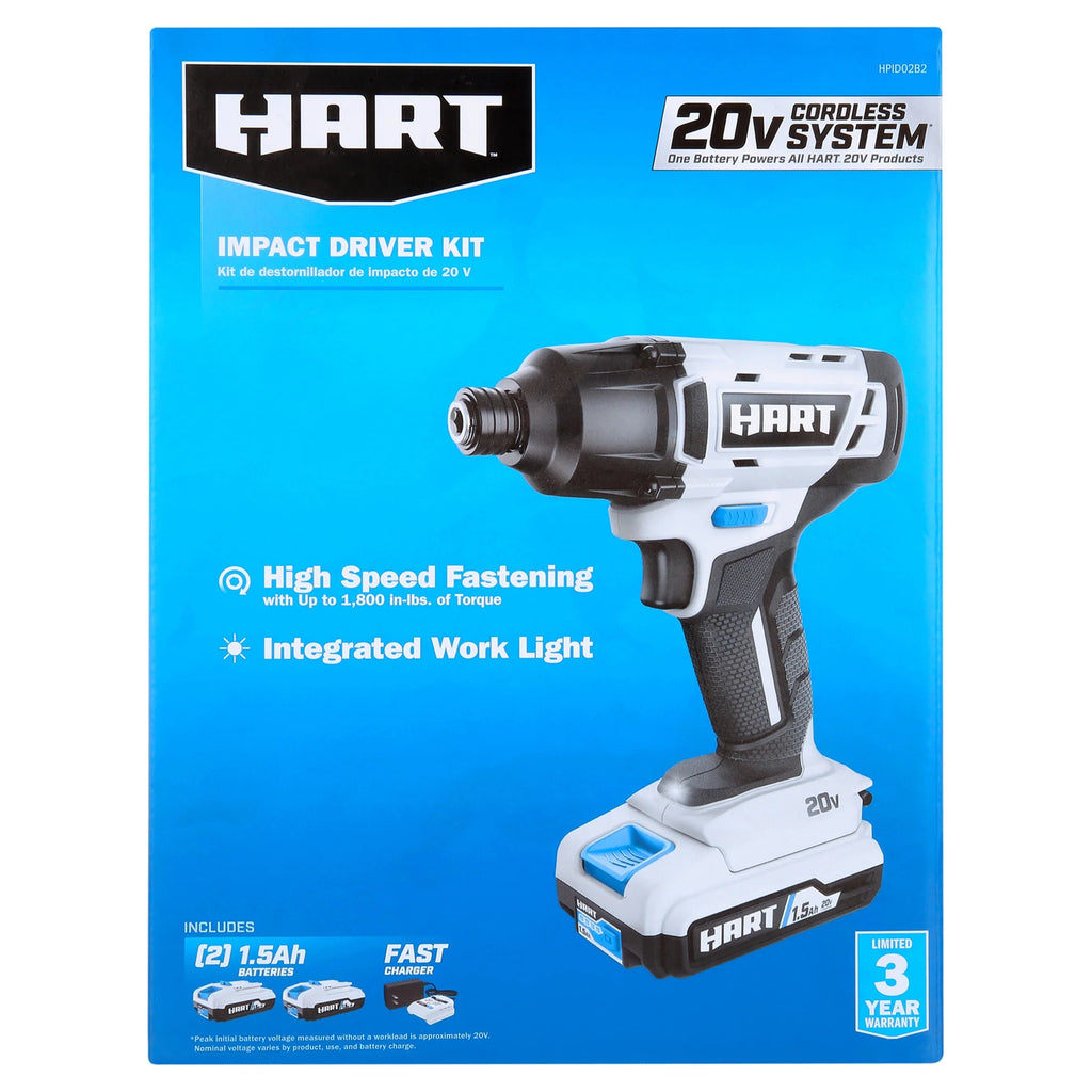 HART 20 - Volt Cordless 1/4" Hex Chuck Impact Driver Kit, (2) 1.5ah Lithium - Ion Batteries, Gen 2