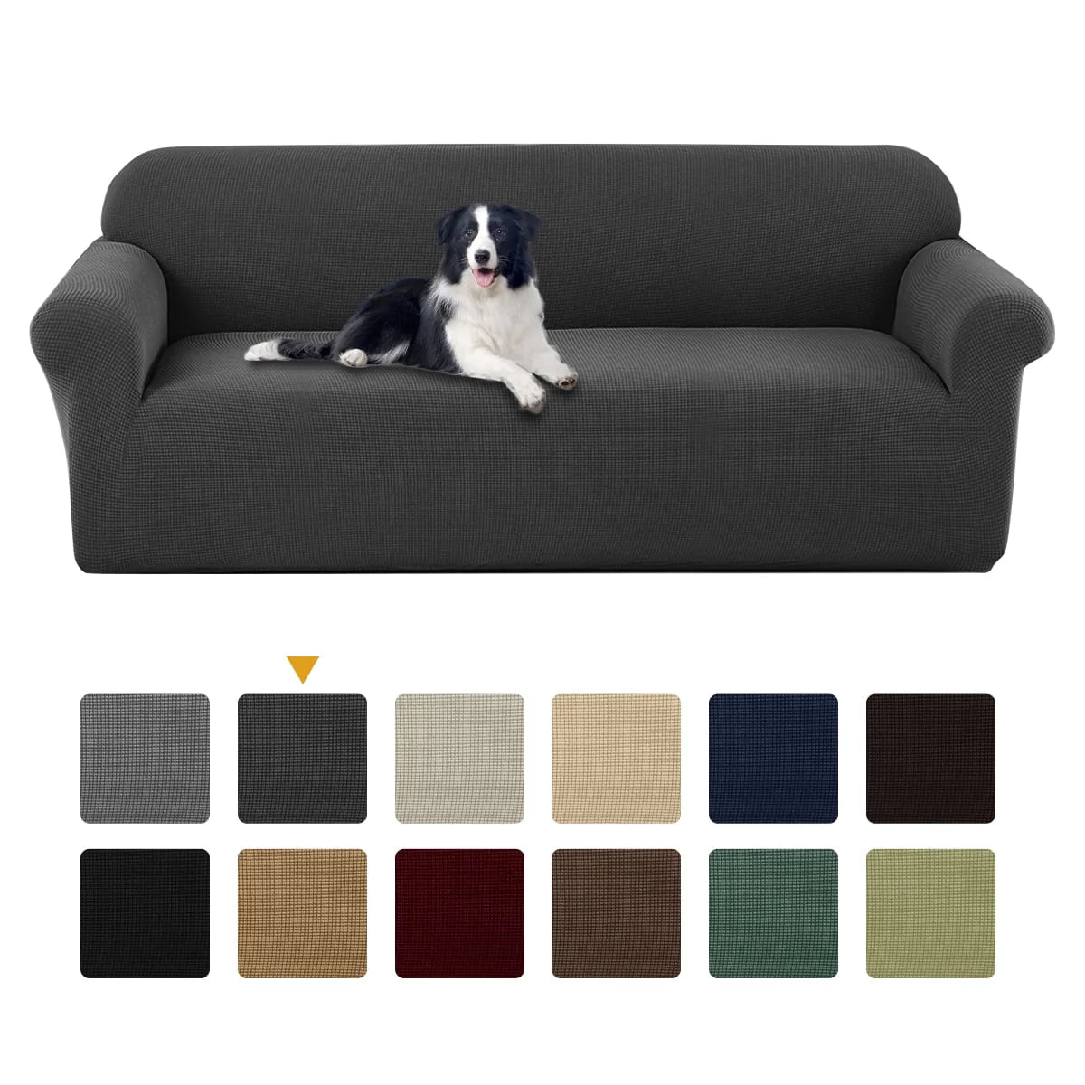 Sanmadrola Couch Cover Water Resistant Stretch Sofa Slipcover Jacquard Furniture Protector for Kids Pets Dog Cat, Dark Gray, Sofa