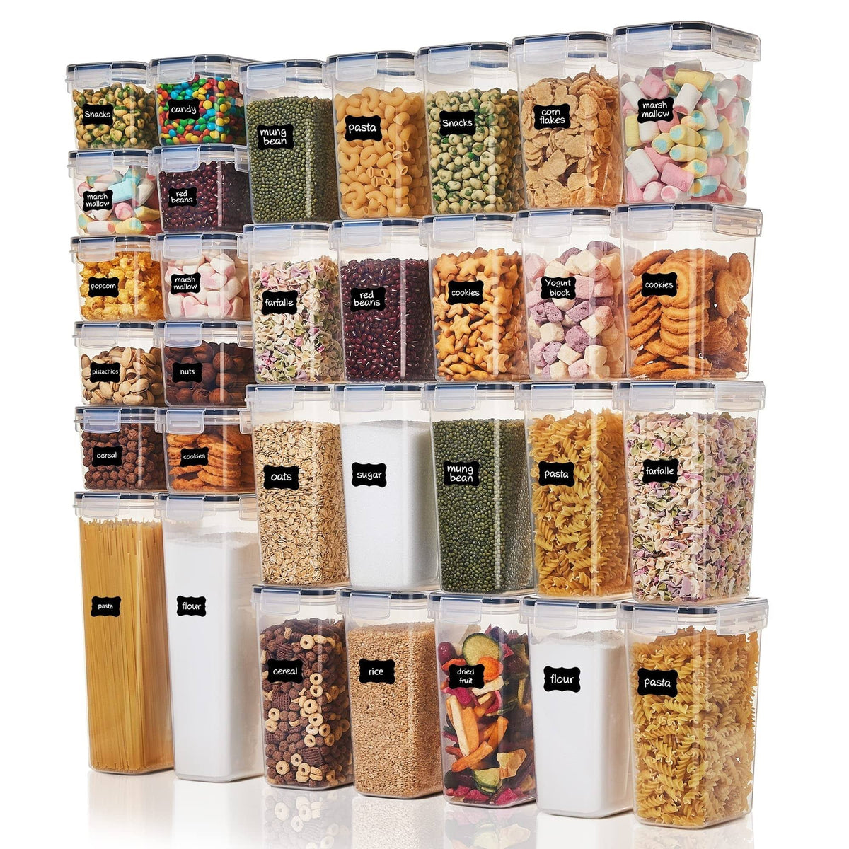 Airtight Food Storage Containers Set, Vtopmart 32pcs Plastic Kitchen and Pantry Organization Canisters, Black