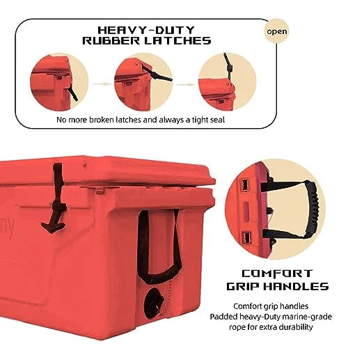 Portable Cooler 65 Quart Ultra - Light Wheeled Hard Cooler Insulated Portable Ice Chest Box with Wheels, Large Leakproof Camping Cooler for Beach, Camping, Picnic, Fishing, Boat, Barbecue