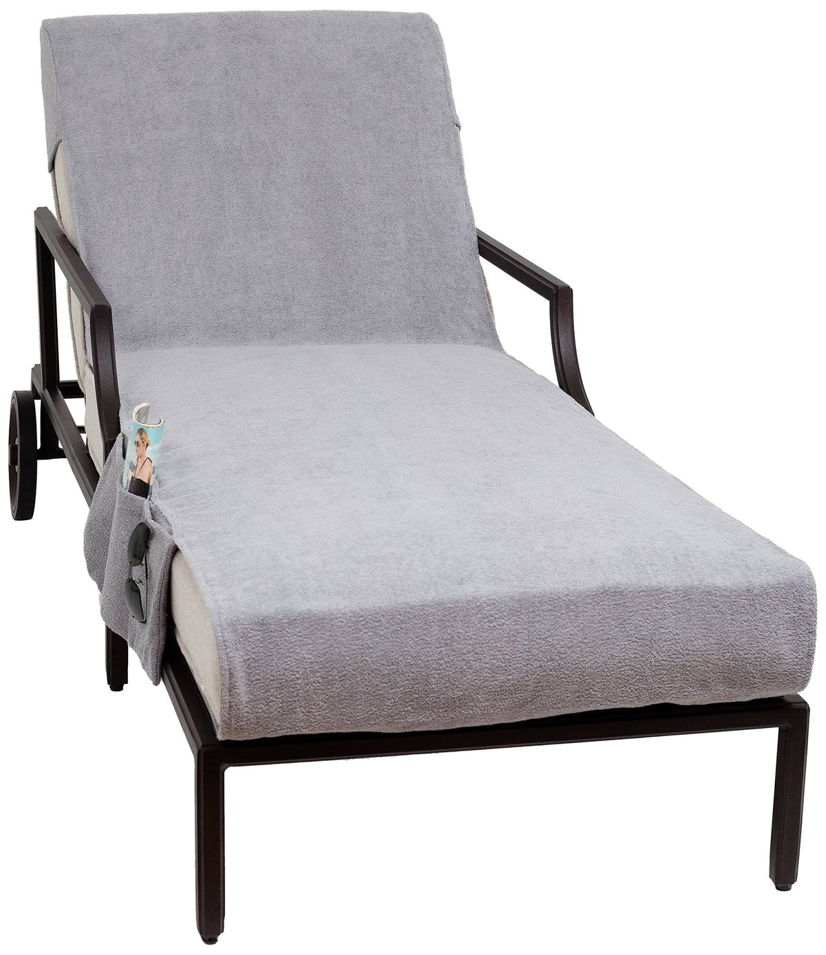 Linum Home Textiles Standard Size Chaise Lounge Cover with Side Pockets Grey