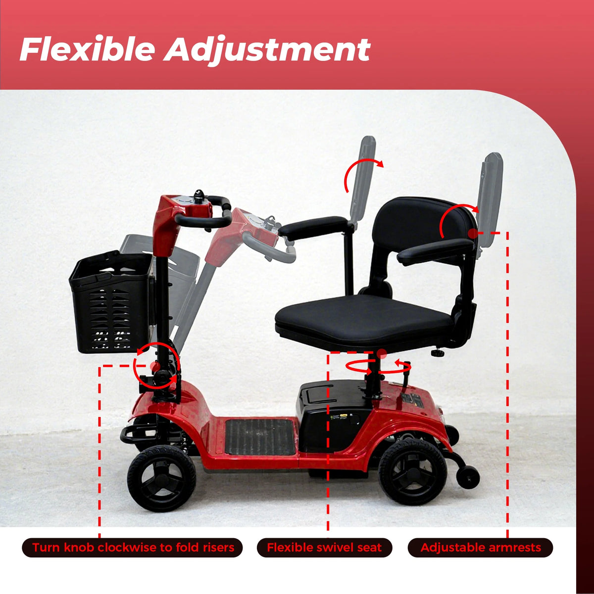 Iscooter 4 Wheel Mobility Scooter for Seniors, Wider Seats & Foldale Electric Wheelchair Device for Travel, Upgraded for Superior Performance, Red