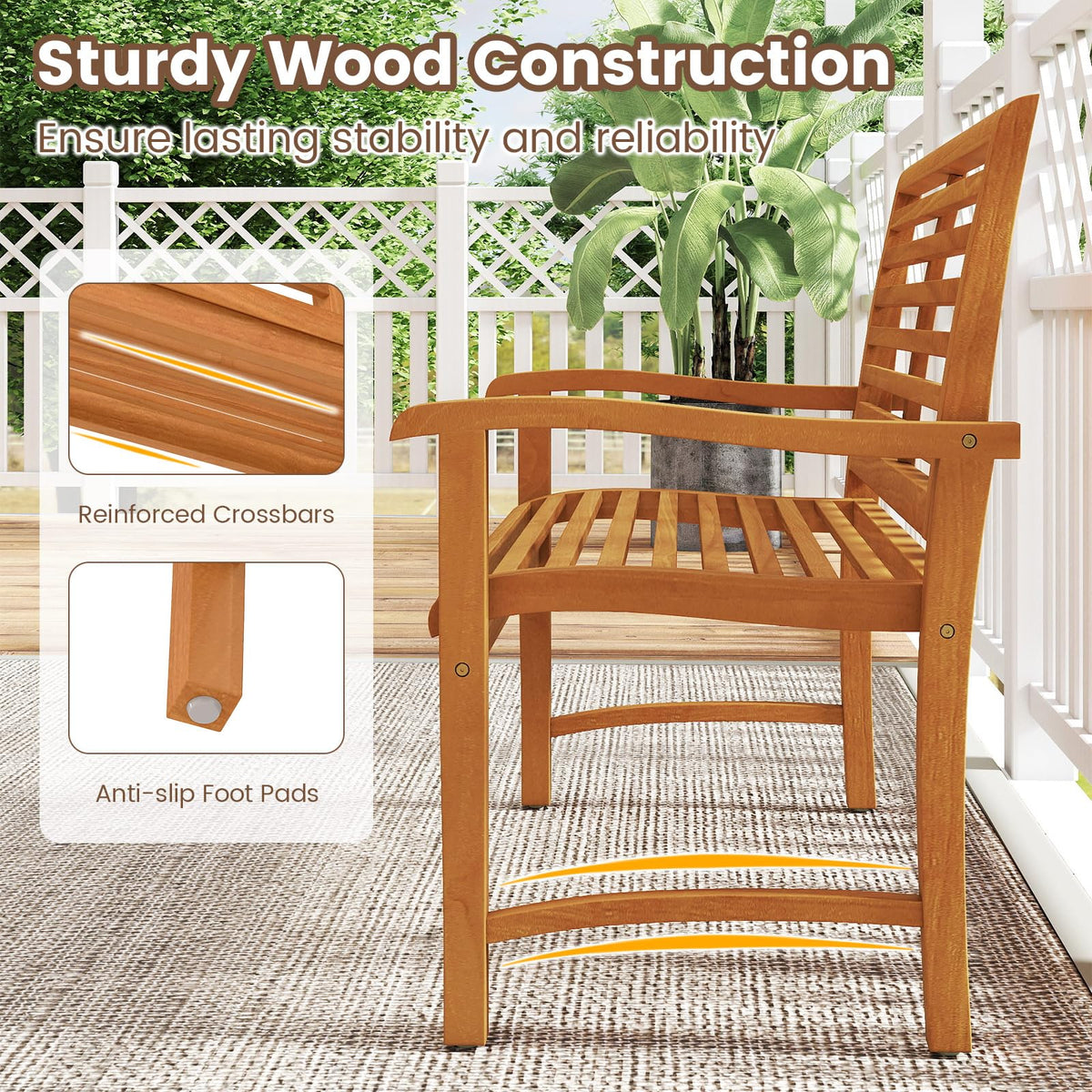 Tangkula Patio Garden Park Bench with Slatted Backrest & Seat