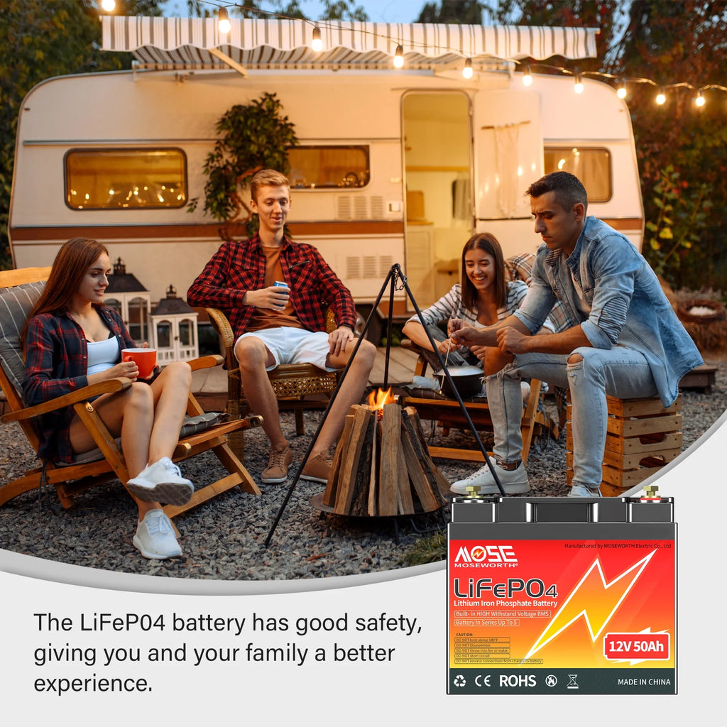 12V 50ah LiFePO4 Battery, Deep Cycles Lithium Battery for RV, Solar, Backup Power & Off Grid, 10 Years Lifetime, Not Car Starter