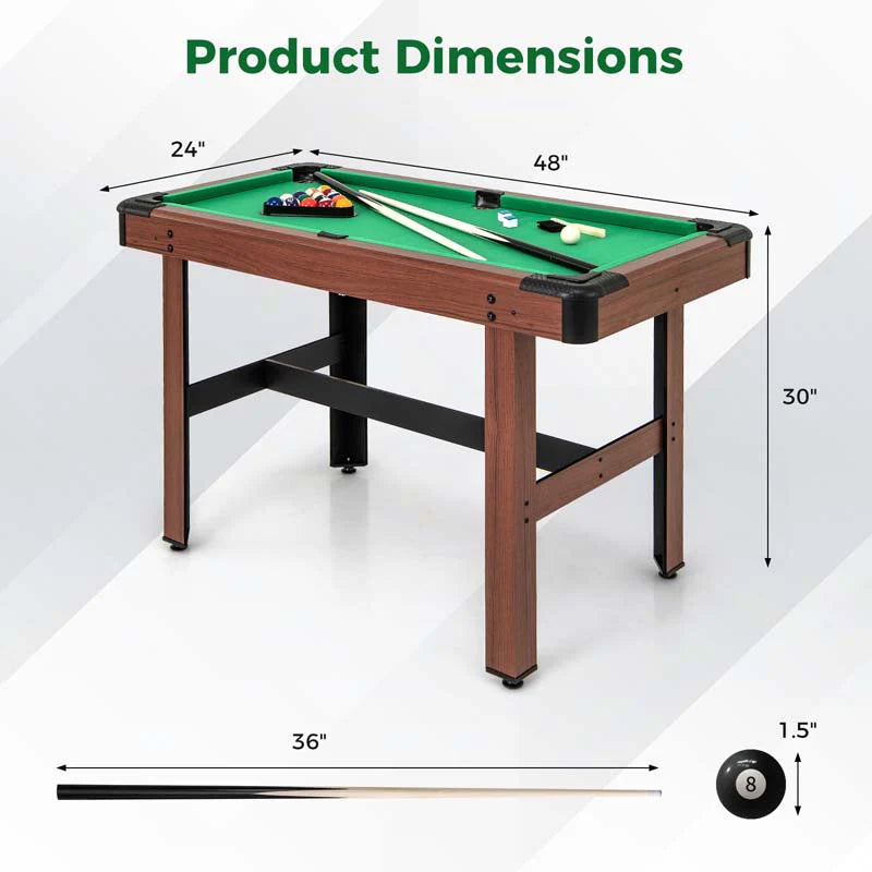 48" Mini Pool Table, Wooden Billiards Table with 16 Balls, 2 Cue Sticks, 2 Chalks, Triangle & Brush for Adults Kids Family Party, Game Room