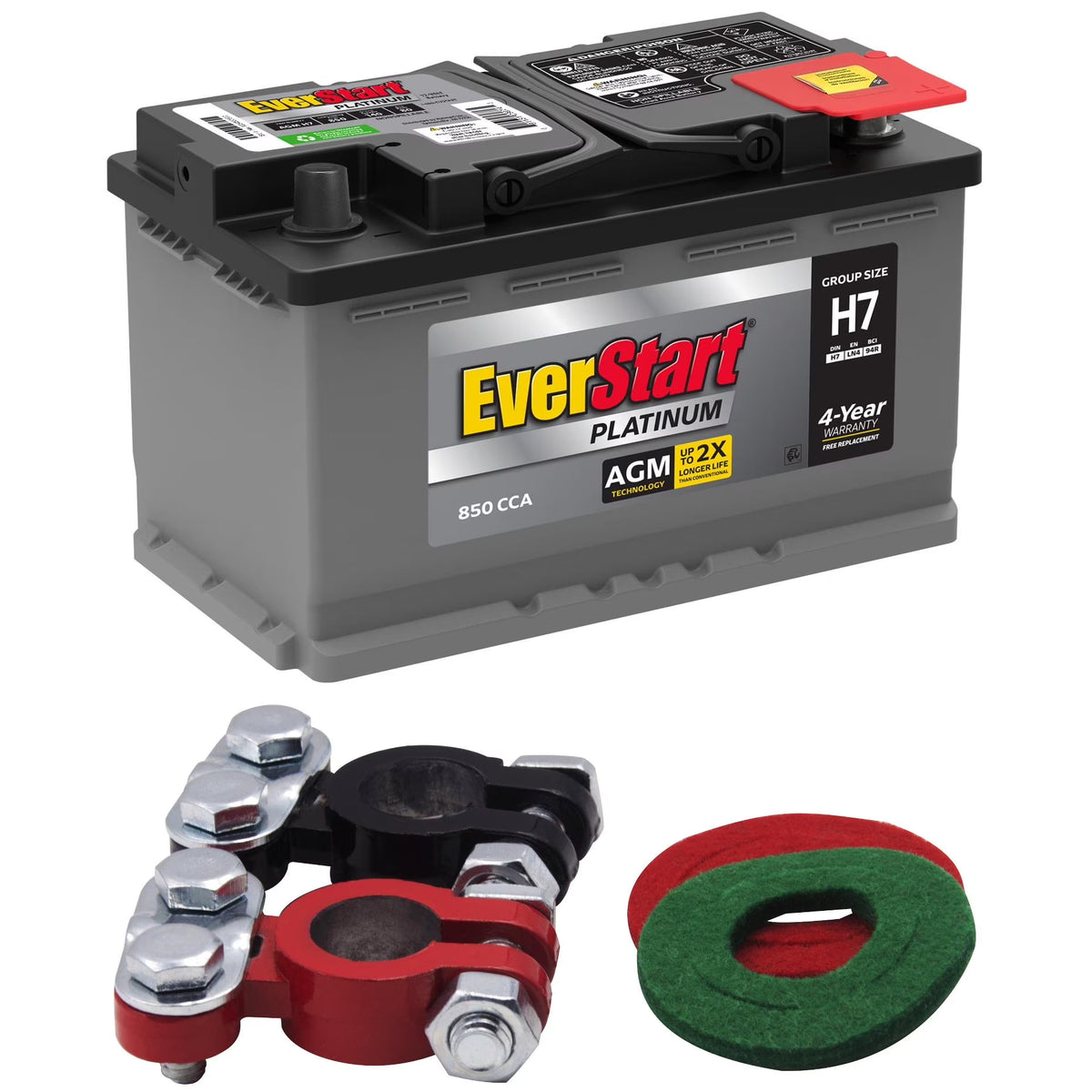 Everstart Platinum AGM Automotive Battery, Group Size H7 / LN4 / 94R 12 Volt, 850 CCA with Top Post Epoxy Battery Terminals