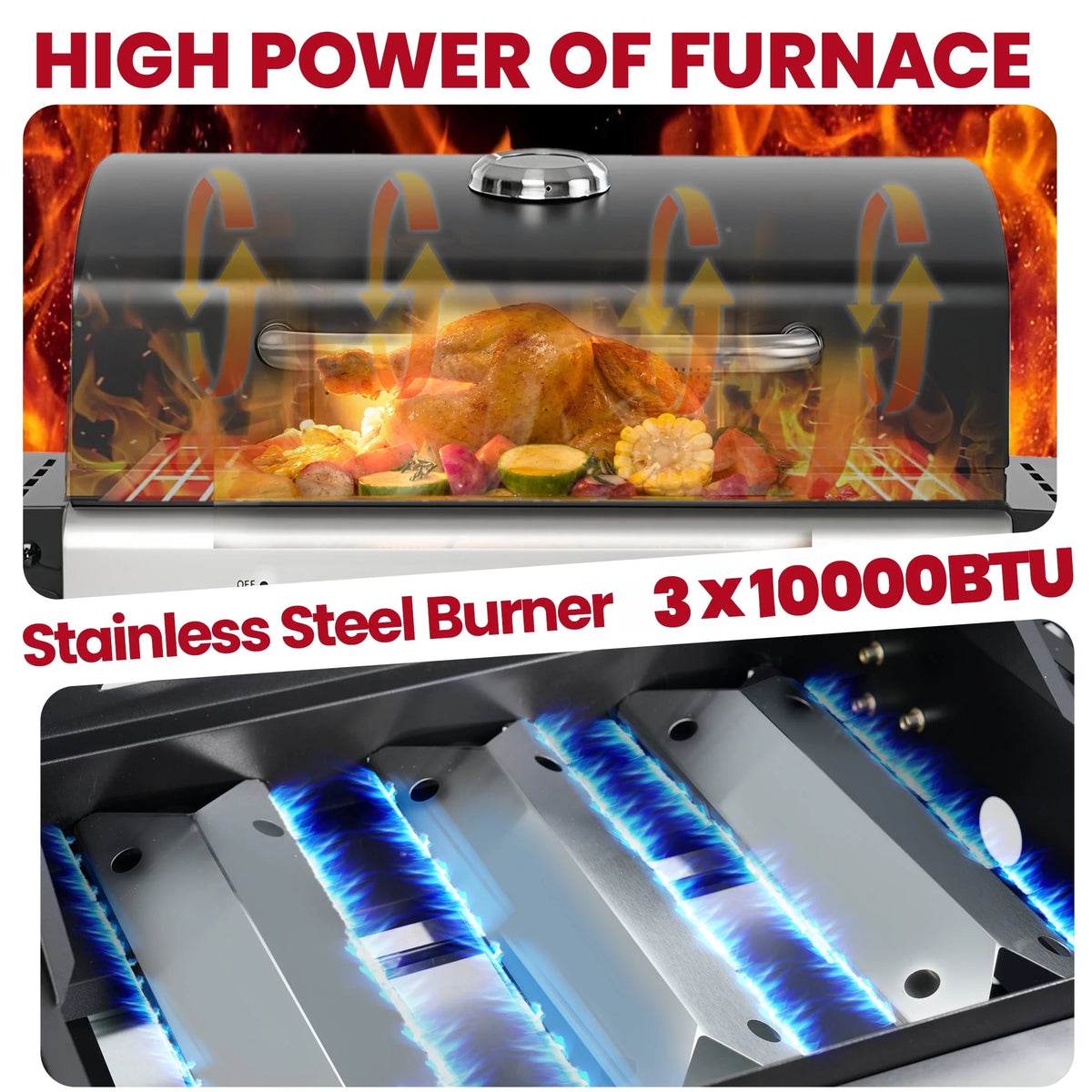 Enyopro 3 Burner Propane Gas Grill, 40, 000BTU Stainless Steel BBQ Grill with Brush, Built - in Thermometer, 4 Universal Wheels for Outdoor Cooking Patio Backyard