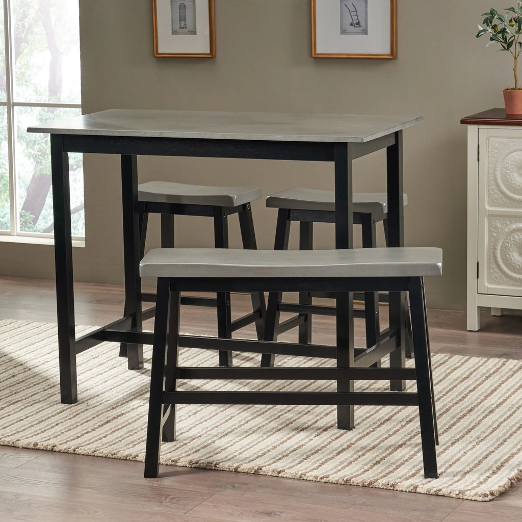 Noble House Dickson Farmhouse 4 Seater Rubber Wood Counter Dining Set, Gray and Black