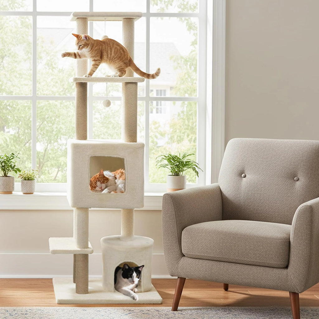 Tangkula 64 Inch Tall Cat Tree Multi-Level Cat Tower with 2 Large Condos