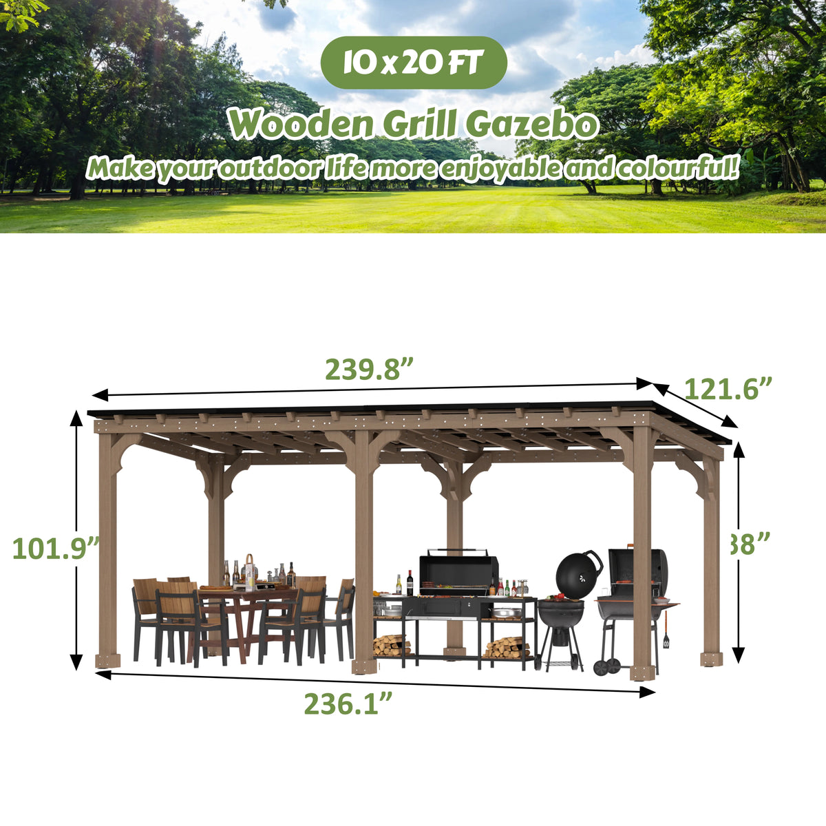 VEIKOUS 8' x 5' Outdoor Hardtop Gazebo, BBQ Grill Gazebo W/ Workstation Shelves for Lawn, Garden, Deck