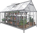 Papajet 6x12 ft Hybrid Polycarbonate Greenhouse with Lockable Hinged Door 2 Vent Window Walk-In Hobby Greenhouse Aluminum Hot House for Outdoor Garden