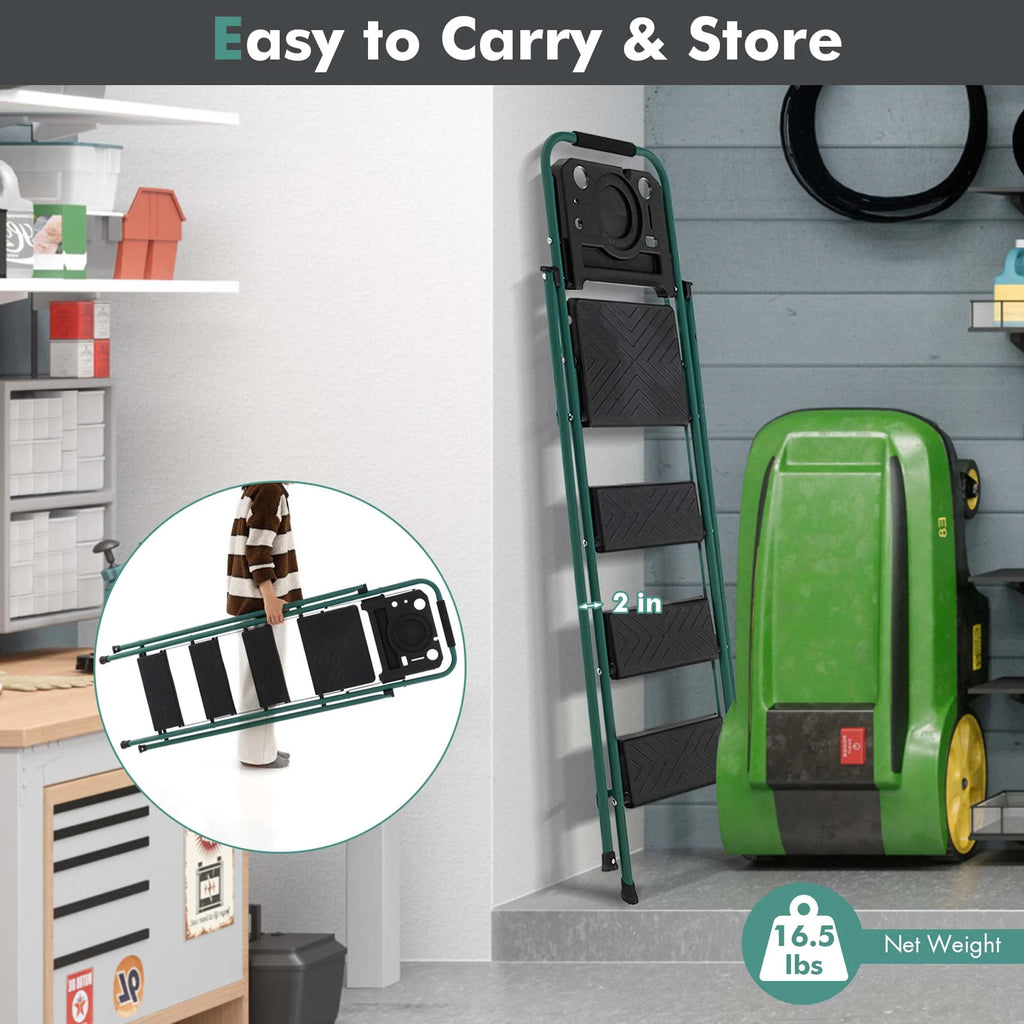Costway 4 Step Ladder Folding Portable Anti - Slip Steel Step Stool 330 lb with Tool Platform