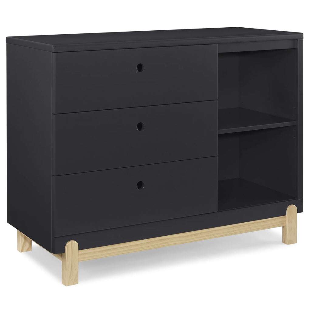 Delta Children Poppy 3 Drawer Dresser with Cubbies and Interlocking Drawers, Bianca White/Natural