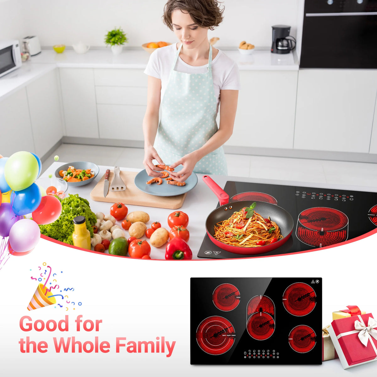Sunmaki 30 in Electric Stove Cooktop 8500W Built - in Electric Stove Cooktop with 5 Burners, Sensor Touch Control Safety Lock, 220 - 240v, Hard Wire, No Plug