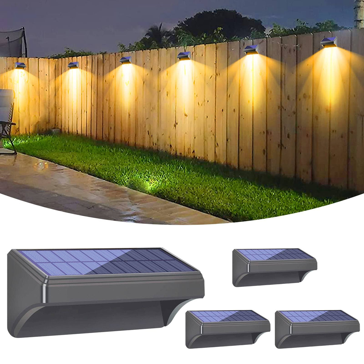 Bridika Solar Fence Lights, Fence Lights Fence Solar Lights Outdoor Waterproof Warm White & Color Glow LED Solar Lights for Backyard, Patio, Deck