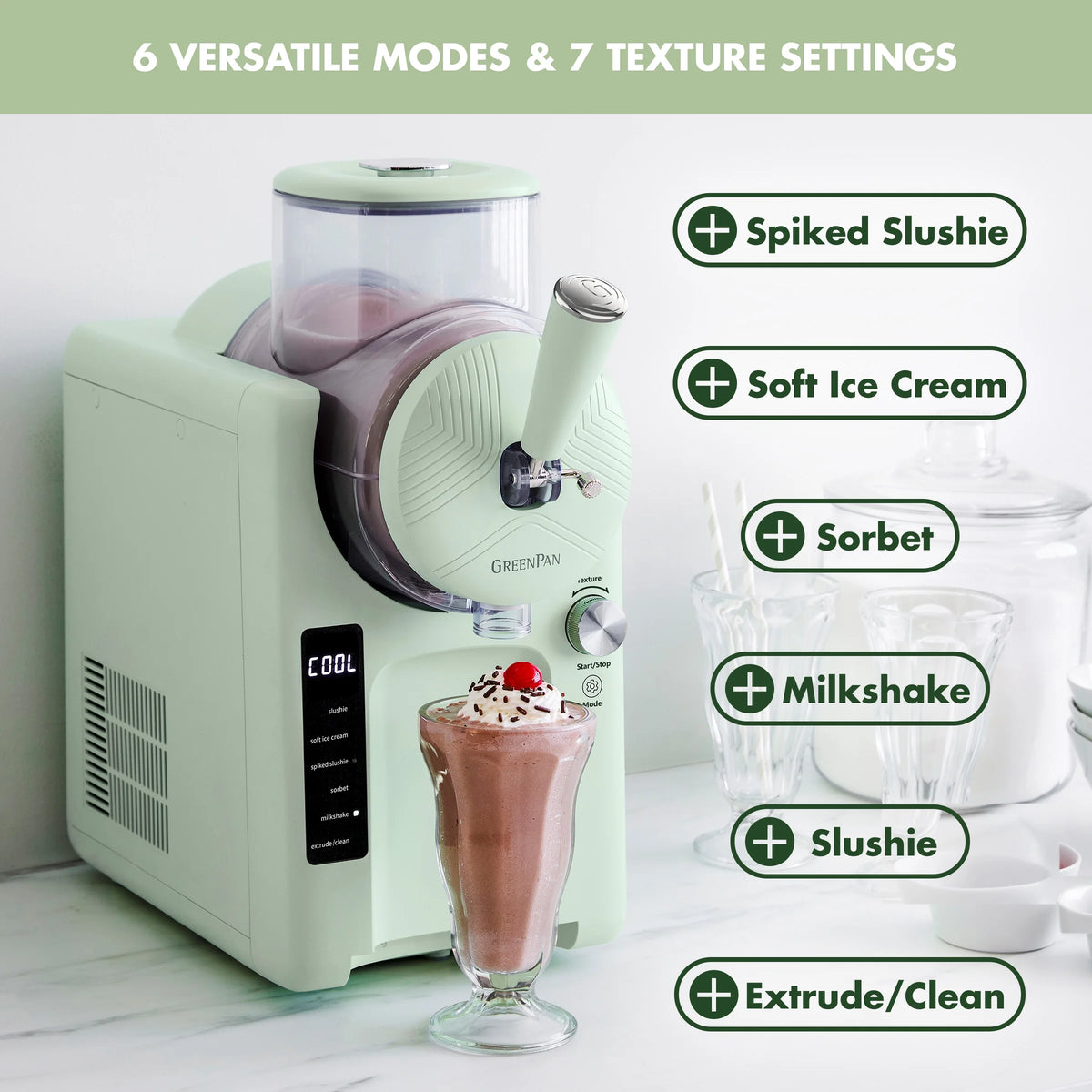 Greenpan Frost 6 Mode, Ice Cream, Frozen Drink, Slushie & Milk Shake Maker, No Freezer Needed, Easy Clean Parts, Gray