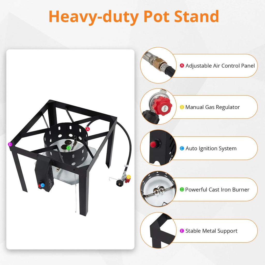 Huisuilinss 80 Qt Seafood Boiling Kit with Strainer, Outdoor Seafood Boil Pot and Basket with 110, 000 Btus Propane Burner and 0 - 10 PSI Regulatored for Cooking Shrimp and Crab
