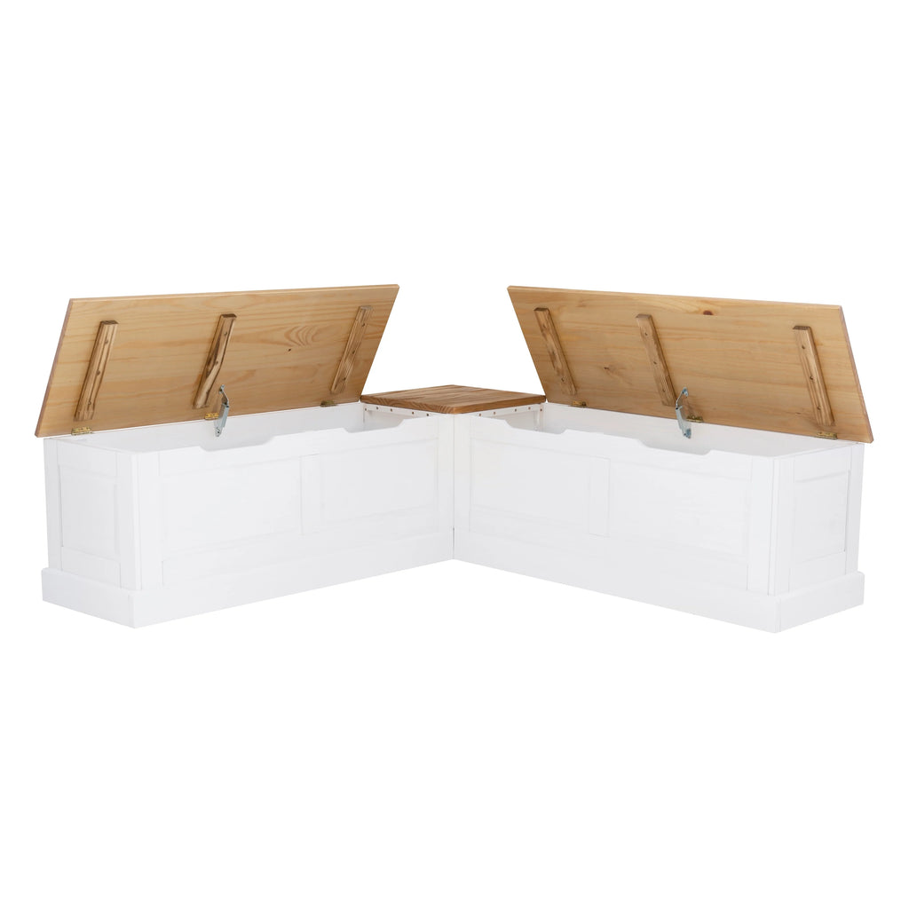Linon Nook Bench Collection L - Shaped Wood Farmhouse Breakfast Bench with Hidden Storage, White