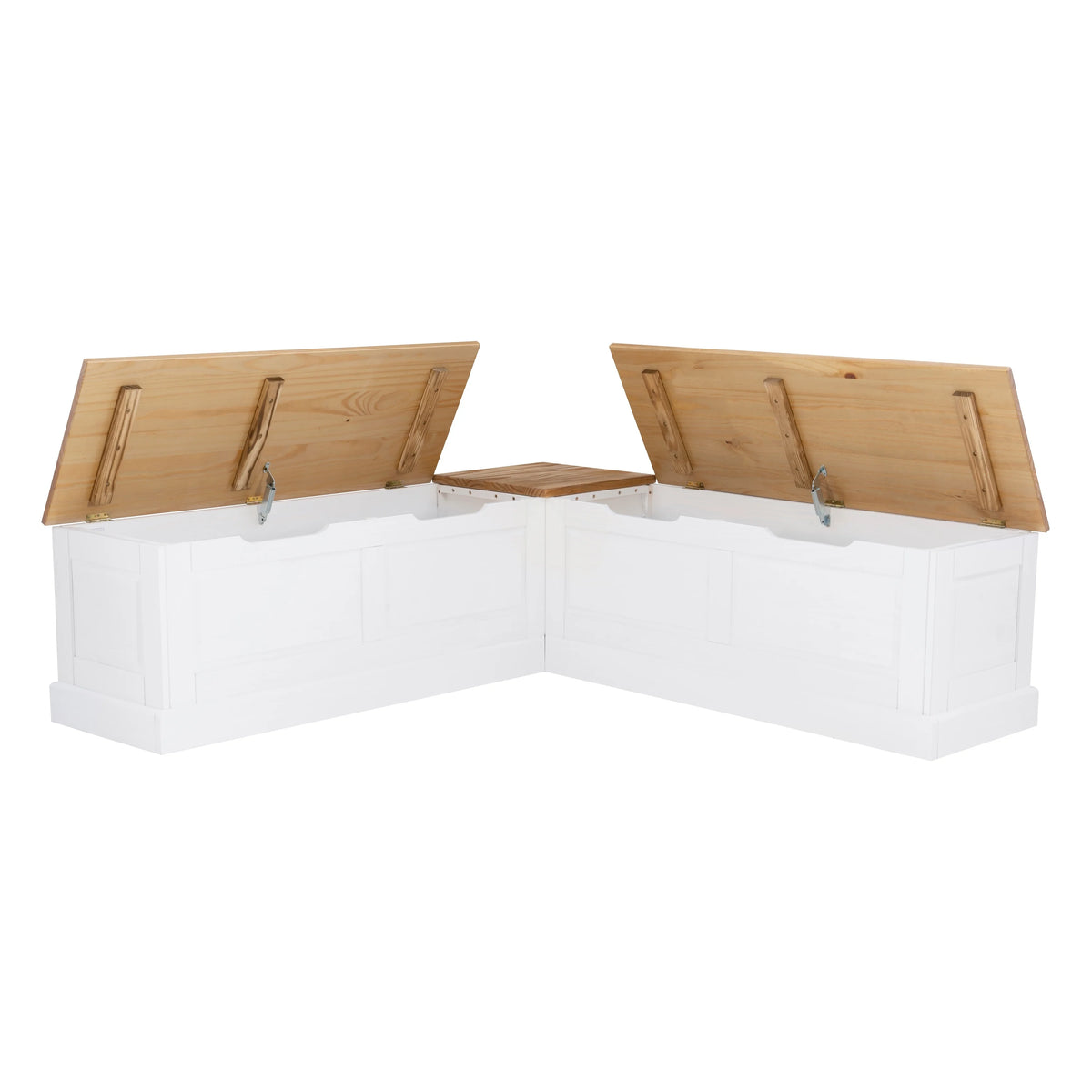 Linon Nook Bench Collection L - Shaped Wood Farmhouse Breakfast Bench with Hidden Storage, White