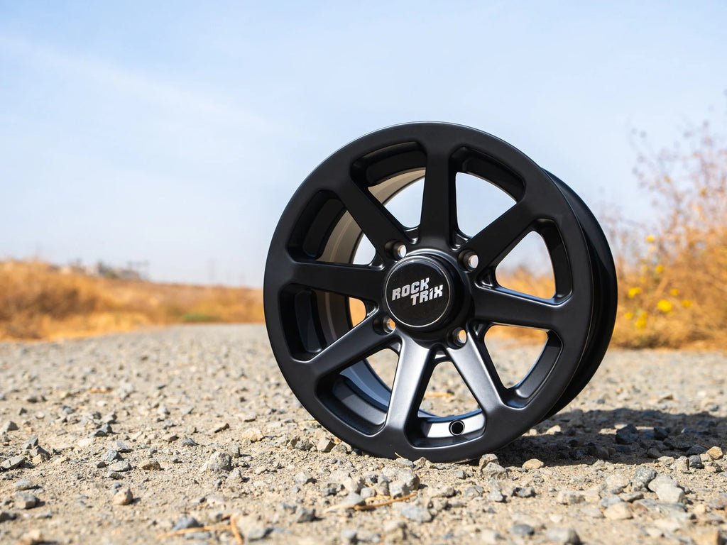 Rocktrix RT102 4pc 14in ATV Wheels 4x110 Rims 14x7, 5+2 Offset, Includes 10x1.25 Lug Nuts - Compatible with IRS Honda Kawasaki Yamaha Rubicon Rincon Brute Force Kodiak Grizzly Rhino 4/110 (Set of 4)