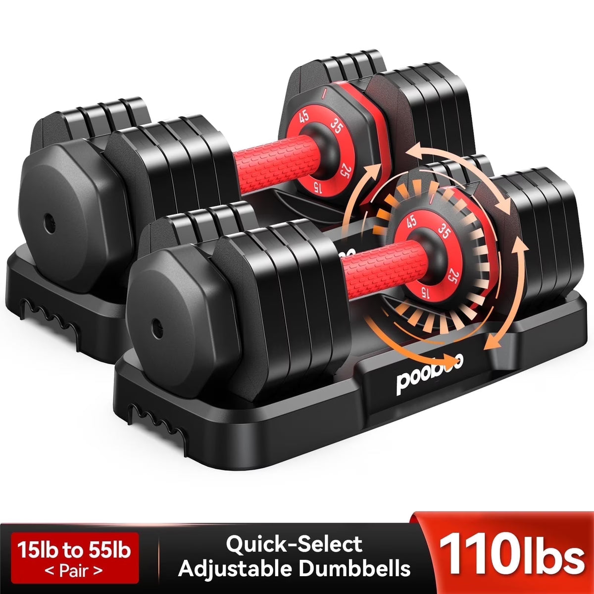 (1 Pair) LNOW 50 lb Quick Select Adjustable Dumbbells for Home Gym 5 in 1 Free Weights 5/10/15/20/25 lb/50 lb Dumbbell with Anti - Slip Handle, Suitable for Home Gym Exercise Equipment