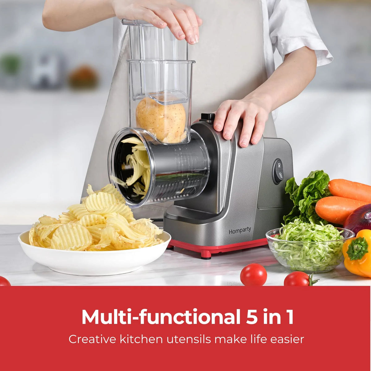 Homparty Electric Cheese Grater. 250W Electric Slicer Shredder