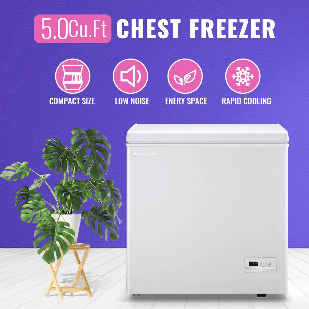 DEMULLER Chest Freezer 5.0 Cu. Ft Deep Freezer with Two Hanging Baskets Top Open Door Freezer White
