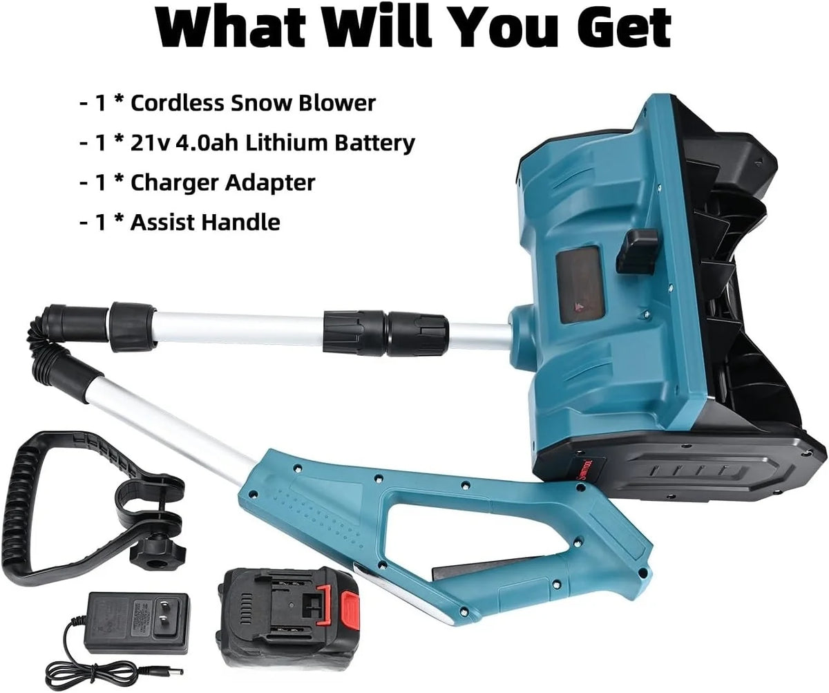 Cordless Snow Blower (21V) - 12in Width, 4in Depth, 4.0ah Battery with Capacity Display