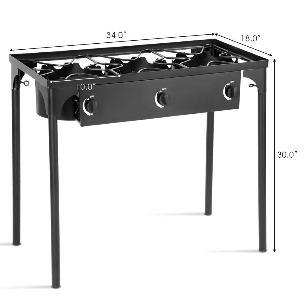 Goplus Portable Propane 225, 000 - BTU 3 Burner Gas Cooker Outdoor Camp Stove BBQ